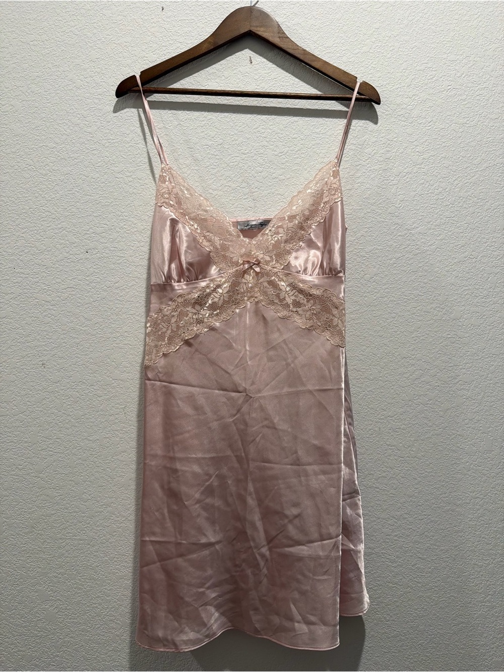 Morgan Taylor intimates silk satin lace baby pink slip dress lingerie vintage